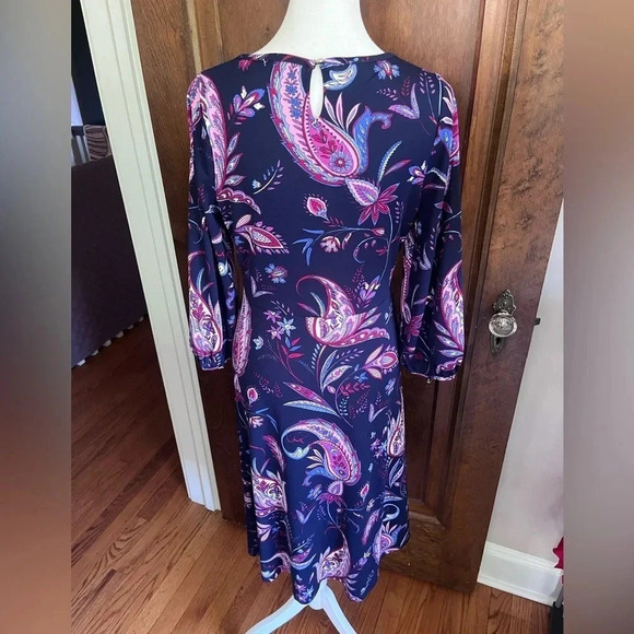 NWOT Talbots Navy and Pink Paisley Fit and Flare Dress Women Size 4 Peti… - Picture 4 of 9